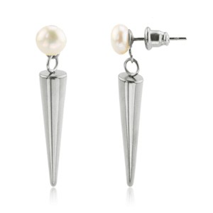 Slate by Rebl Pearl and Spike Dangle Earrings  Stainless Steel, 35.5mm with Button Pearl and Spike - 1 of 1