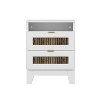 HDZNVF 2 Drawer Farmhouse Wooden Nightstand with Wooden Strip Stickers Decoration and Metal Handle, White - 3 of 4