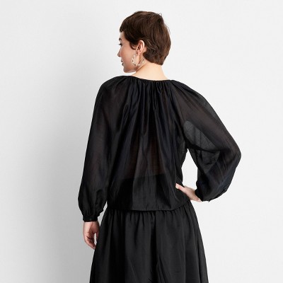 Women’s Balloon Long Sleeve Flowy Sheer Boho Top – Future Collective