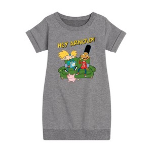 - Hey Arnold! - Arnold, Gerald, and Abner Graphic Short Sleeve Fleece Dress - 1 of 4