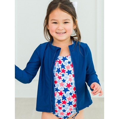 RuggedButts RuffleButts Gender Inclusive Long Sleeve Full Zip Rash Guard - Navy, 5 — фото 3