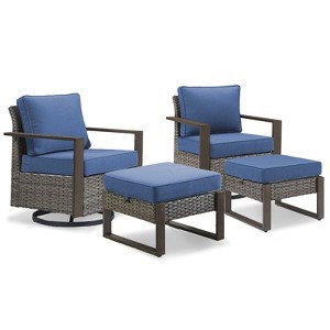 Buenhomino 4 Pieces Patio Furniture Sets, Wicker Patio Swivel Glider Chairs Set with 2 Ottoman, Outdoor Furniture Set for Outside Porch and Backyard - 1 of 4