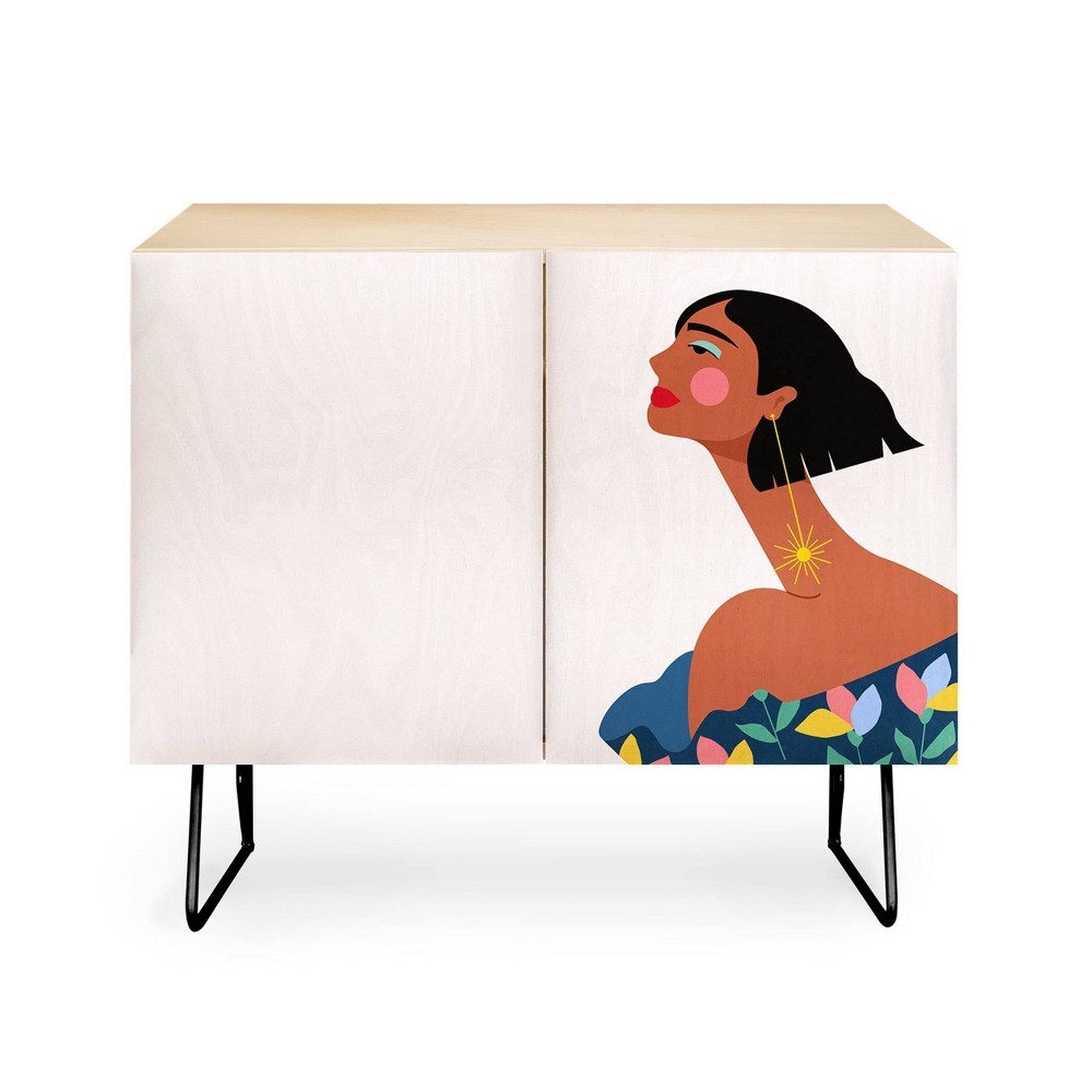 Maritza Lisa Always Looking Up Credenza Birch/Black - Deny Designs: Mid-Century Modern, Adjustable Shelves