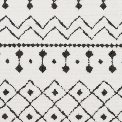 Black and Charcoal Geometric Shag 63" Wool Blend Rug
