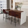 Modern Black Kitchen Island Dining Table with LED Lights and 2 Brown Bar Stools, Faux Marble Counter Height Set for Eat-in Kitchen-3irtyhousy - 3 of 4