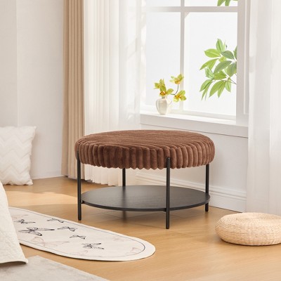 30.9"W Upholstered Round Ottoman, Coffee Table with Metal Legs, Bedroom Bench for End of Bed, Footstool for Living Room Bedroom Entryway Hotel