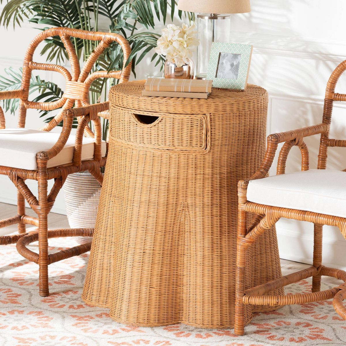 bali & pari Dayo Scalloped Natural Rattan Console Table with Drawer Light Honey - thumbnail 7