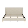 Merax Elegant Modern Cream Velvet Platform Bed with Wingback Headboard & Walnut Wooden Legs - 3 of 4