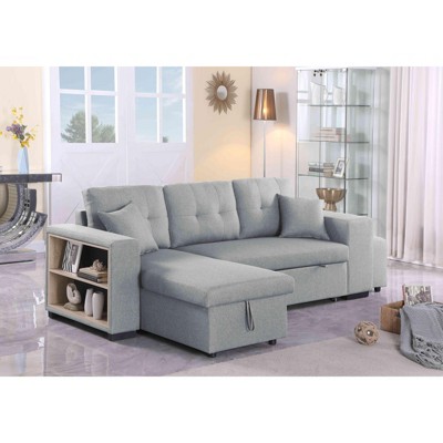 VYNXARIA Upholstered Reversible Sectional sofa with pull out loveseat£¬Light Gray