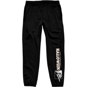 Halloween Horror Movie Logo Butcher Knife & Pumpkin Graphic Print Men's Black Sweatpants - 1 of 1