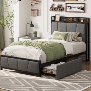 Garvee Upholstered Bed Frame with 2 Storage Drawers, Power Outlet, Queen Bed Platform with Storage Headboard, Noise Free, No Box Spring Needed - 1 of 4