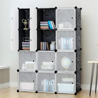 SUGIFT 12-Cube Storage Organizer Portable Wardrobe Closet Shoe Rack with Doors