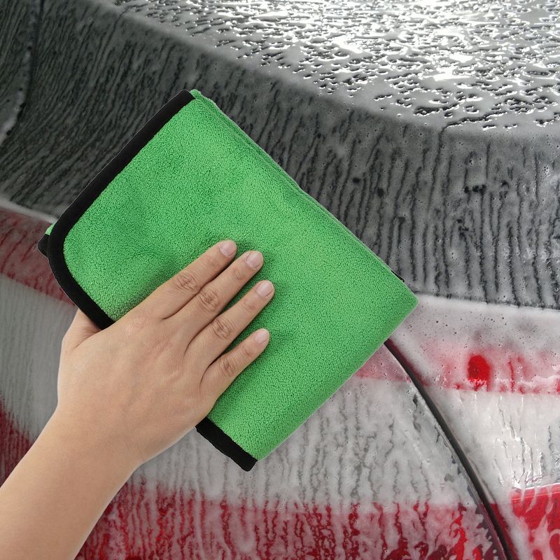 Unique Bargains Extra Large 500 GSM Microfibre Car Drying Towel 9.84"x9.84" Gray Green 6 Pcs, 4 of 6