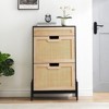 Rattan Shoe Cabinet for Entryway, 2-Flip Drawer Storage Organizer with Adjustable Shelf, Narrow Freestanding Hidden Shoe Rack for Home Storage - 2 of 4