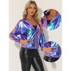 Allegra K Women's Casual Holographic Hooded Long Sleeve Zipper Metallic Jacket - 2 of 4