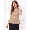 INSPIRE CHIC Women's Elegant Round Neck Cap Sleeve Solid Color Peplum Blouses - 2 of 4