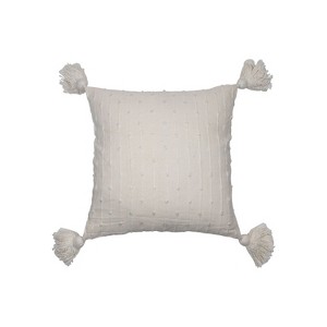18" x 18" Kira White Decorative Handcrafted Cotton Accent Throw Pillow w/ French Chenille Knots Tassels - 1 of 4