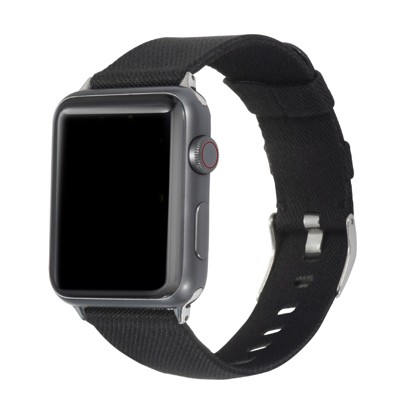 Insten Woven Canvas Fabric Band Compatible with Apple Watch 45mm 44mm 42mm Series 7 6 SE 5 4 3 2 1, Black Strap