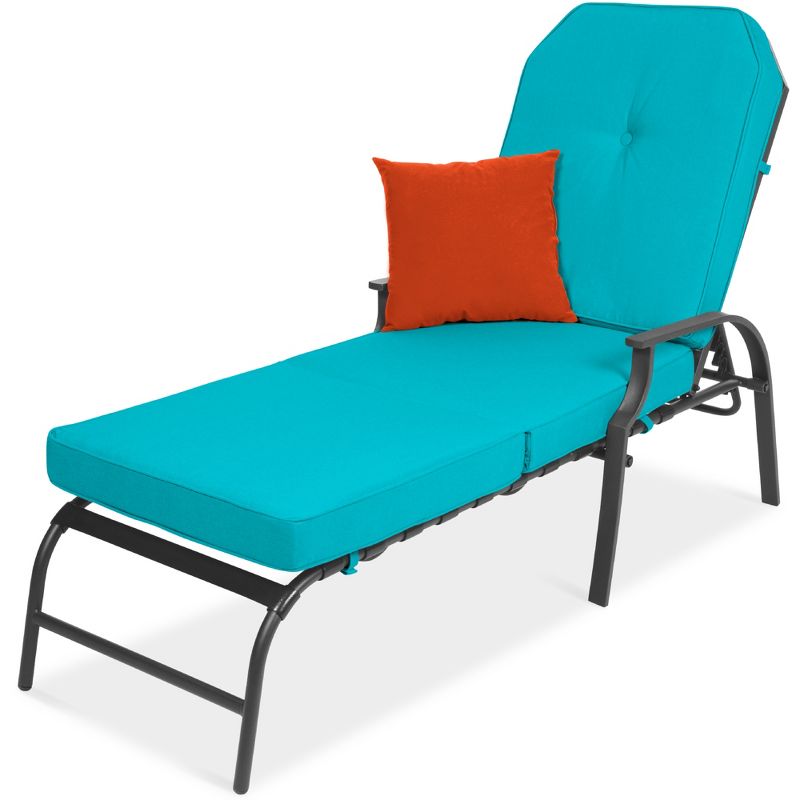 Best Choice Products Adjustable Outdoor Chaise Lounge Chair for Patio, Poolside w/ UV-Resistant Cushion, 1 of 8