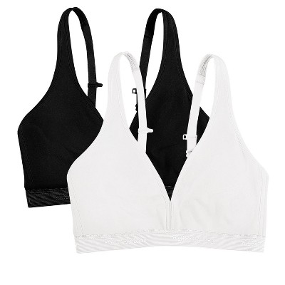 Fruit of the Loom Women's Wirefree Cotton Bralette 2-Pack Black/White 40DD