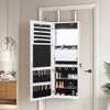 VECELO Jewelry Cabinet, Wall/Door Mounted Lockable Full-Length Mirrored Jewelry Cabinet, Interior Mirror and Makeup Light, White - 2 of 4