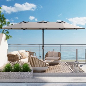 13 FT Patio Umbrella, Double-Sided Rectangle  Patio Umbrella with Base, UV Protection, Waterproof and Windproof, for Poolside, Lawn & Backyard - 1 of 4