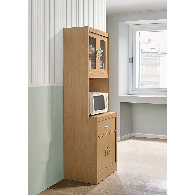 Hodedah Freestanding Kitchen Storage Cabinet w/ Open Space for Microwave, Beech, 3 of 7