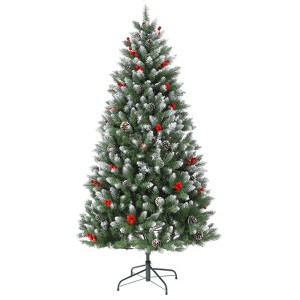 Pre-decorated artificial Christmas tree with lights, pencil-shaped, metal frame, foldable base, suitable for living rooms and outdoor use. - 1 of 4