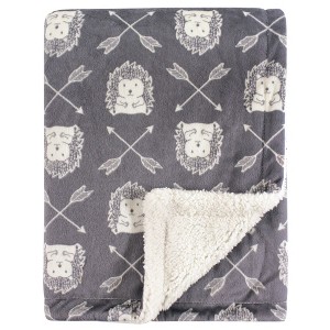Hudson Baby Infant Boy Plush Blanket with Faux Shearling Back, Hedgehog, One Size - 1 of 2