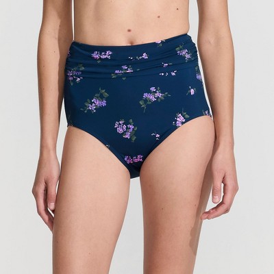 Lands' End Women's Chlorine Resistant Ruched Natural High Waisted Full Coverage Bikini Swim Bottoms