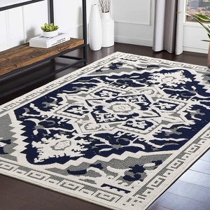 9x12 Area Rug, Medallion Floral Front Door Mat, Vintage Textured Rugs ...