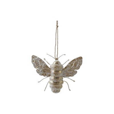 Storied Home Metal Bee Ornament, Distressed Gold Finish and White