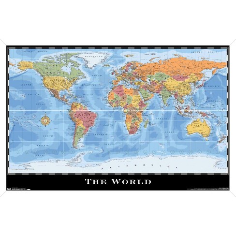 Trends International Map - World Framed Wall Poster Prints White Framed ...