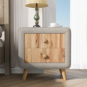 Upholstered Wooden Nightstand With 2 Drawers Night Stand Storage Cabinets With Handles Rubber Wood Legs Bedside Table - 1 of 4