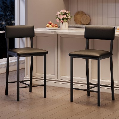 Bar Stools Set of 2, PU Leather Counter Height Bar Stools w/Backrest ,Tall Bar Stool with Thick Cushion, for Apartment Counter Bar