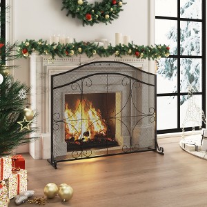 Famapy Black Iron Fireplace Screen with Tool Set Fireplace Guard Foldable with Double Doors Safety/Style/Function for Indoor/Outdoor Fire Pits - 1 of 4