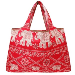 Wrapables Eco-Friendly Large Nylon Reusable Shopping Bag, Regal Elephants - 1 of 3