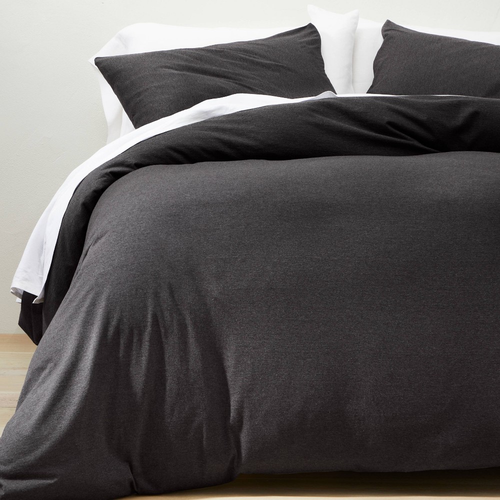 Photos - Bed Linen Full/Queen Jersey Duvet Cover & Sham Set Washed Black - Casaluna™