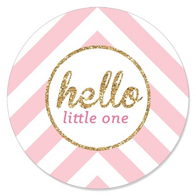 Big Dot of Happiness Hello Little One - Pink and Gold - Girl Baby Shower Circle Sticker Labels - 24 Count