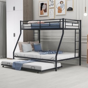 NicBex Twin over Full Bunk Bed Metal Rack Triple Bed Frame with 4 Wheels, Full-length Guardrails and 2 Ladders, No Spring Box Required - 1 of 4