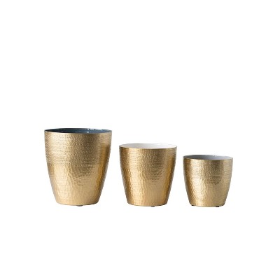 Set of 3 Brass Planters with Enameled Interior - 3R Studios