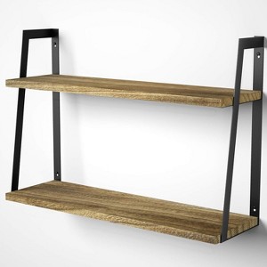 Sriracha Floating Wall Shelves, 2-Tier Rustic Wood Shelves for Bedoom, Bathroom, Living Room, Kitchen(Carbonized Black) - 1 of 3