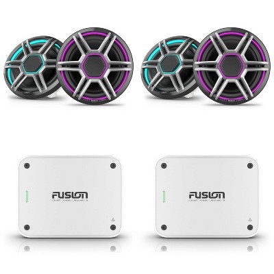 Garmin Fusion 2 Pairs Apollo AP-FL88SPG 8.8" LED Marine Speakers Sport Grills, Gray, Pair with Fusion MS-AP41200 150w per channel RMS @4ohm Apollo ...