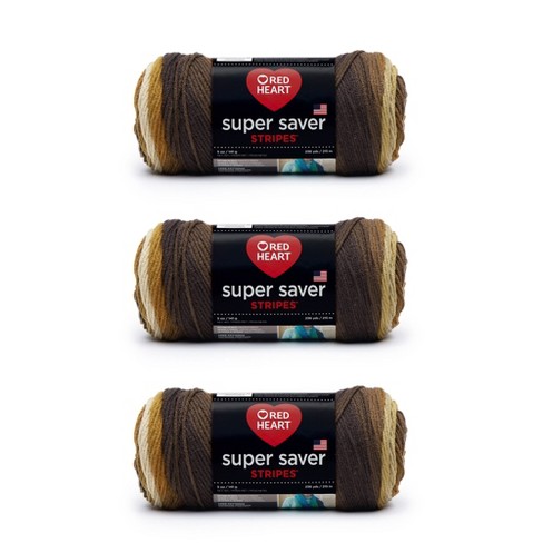 Red Heart Super Saver Latte Stripe Yarn - 3 Pack Of 141g/5oz