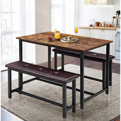 WhizMax Dining Table Set for 4, Kitchen Table Set with 2 Upholstered Benches, Kitchen Table Set, Dining Room Table Set, Rectangular Dining Table