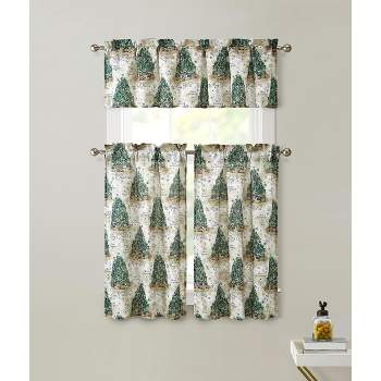 Kate Aurora Christmas Trees & Evergreens Complete Semi Sheer Kitchen Curtain Tier & Valance Set