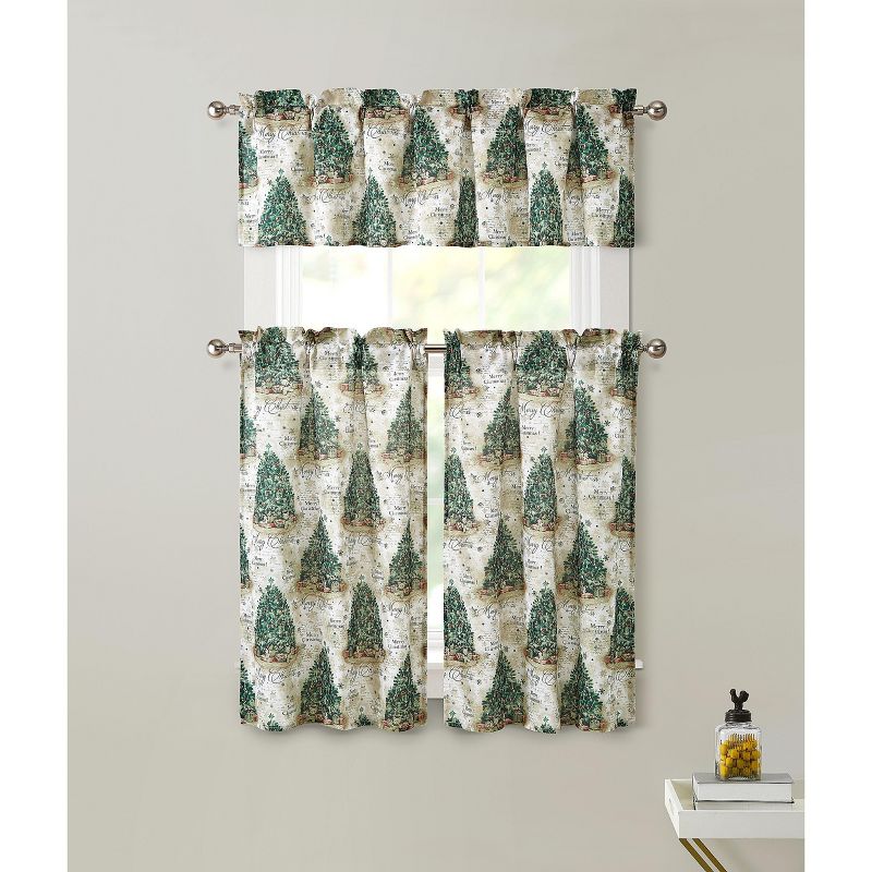Kate Aurora Christmas Trees & Evergreens Complete Semi Sheer Kitchen Curtain Tier & Valance Set, 1 of 2