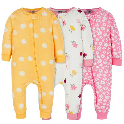 Onesies Brand Baby and Toddler Girls' Snug Fit Footless Pajamas - Floral Fox - 3 Months - 3-Pack