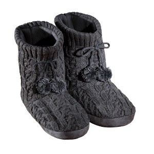 Collections Etc Cable Knit Slippers with Pom Poms, Comfortable Booties for Women - 1 of 3