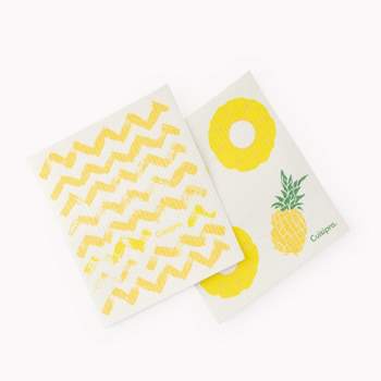 Cuisipro All Purpose Eco-Cloth Sponge Cloth, Yellow Zig Zag/Pineapple, Set of 2